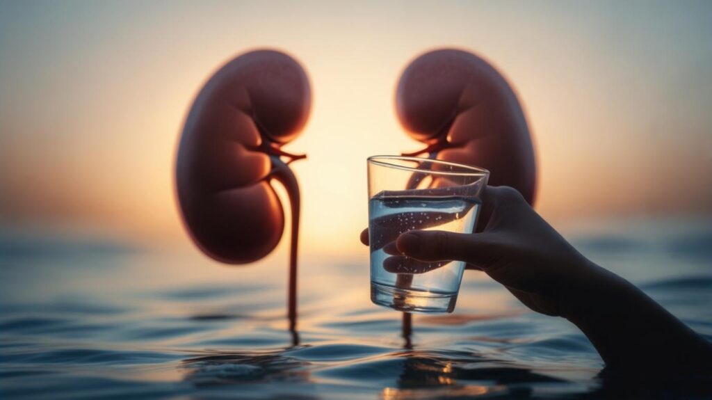 Pessoa bebendo água e cuidando da saúde renal