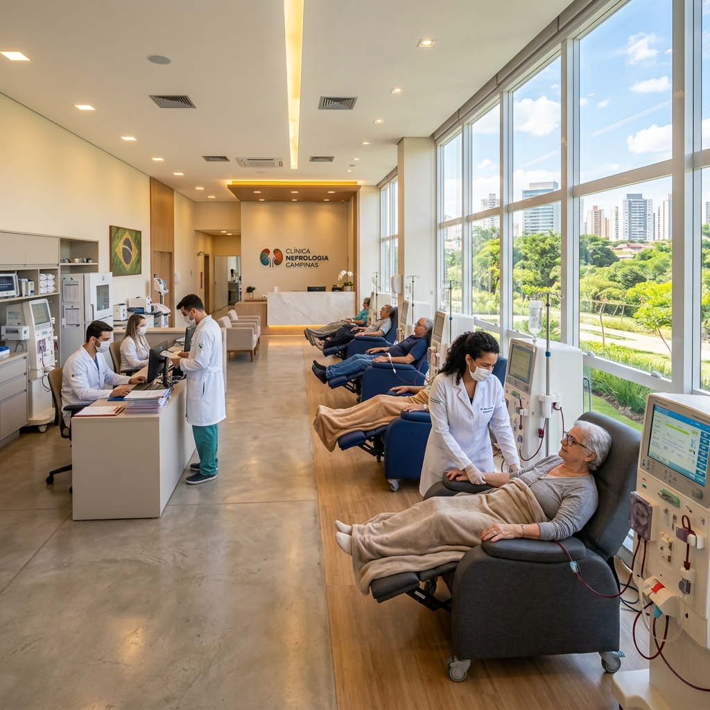 Infraestrutura moderna de diálise com acompanhamento médico premium em Campinas.