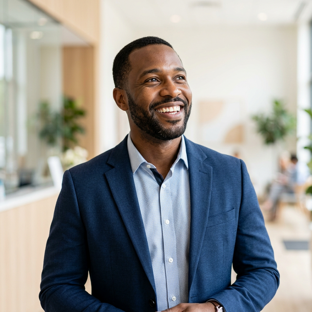 Profissional sorrindo representando bem-estar e saúde renal